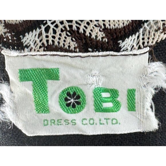 Vintage 70s top/tunic, black, white, brown abstract op-art pattern, mini dress - Picture 10 of 10